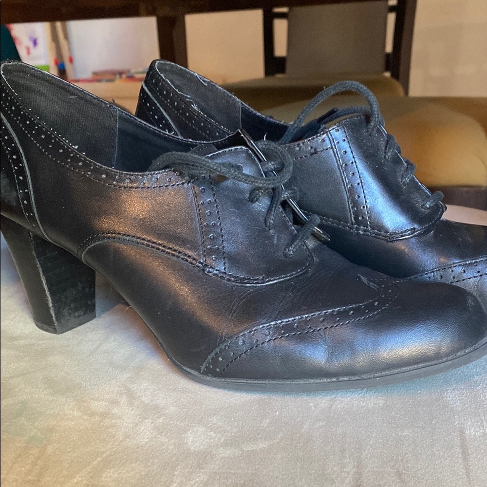 Black Chunky Heel Oxford Shoes